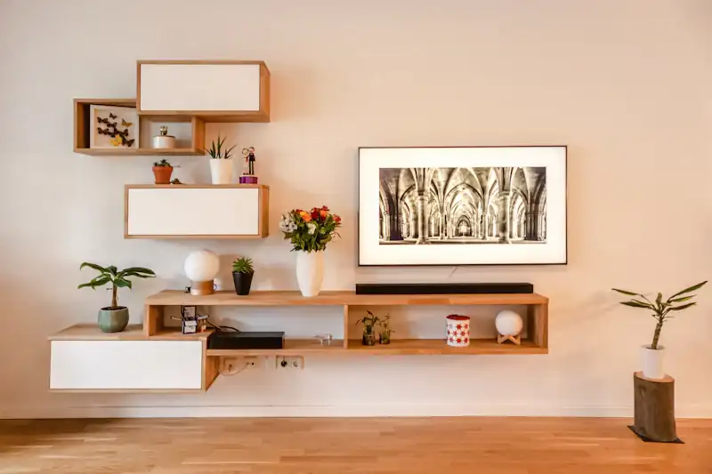 Polished wooden shelves